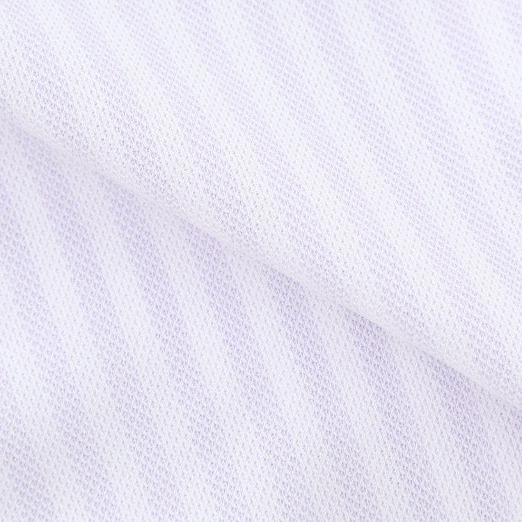 ジョンピアース 【JOHN PEARSE White】【ノーアイロン】ボタンダウンドレスワイシャツ/ホワイト＆パープル×ストライプ/釦付糸：パープル/ULTRA MOVE/ニット素材 紫中間