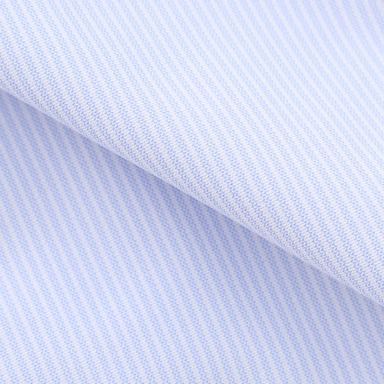 ジョンピアース 【JOHN PEARSE White】【ノーアイロン】ボタンダウンドレスワイシャツ/ブルー×ストライプ/釦付糸：ネイビー/ULTRA MOVE/ニット素材 青濃色