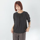 【NATURAL BEAUTY】パフスリーブ襟元ギャザーブラウス/ブラック