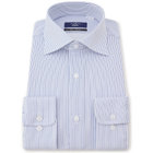 【発送在庫あり】【WEB限定】【JOHN PEARSE comfort navy】ワイドカラーワイシャツ/ホワイト×ネイビーストライプ/ULTRA MOVE「ニット素材」「ノーアイロン」「ストレッチ」「高通気性」