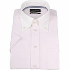 【WEB限定/OUTLET/汚れ・キズ等有】【半袖】【JOHN PEARSE Black】【ノーアイロン】クレリックボタンダウンドレスワイシャツ/襟：ホワイト+ピンク/釦付糸：グレー/ULTRA MOVE/ニット素材