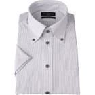 【WEB限定/OUTLET/汚れ・キズ等有】【半袖】【JOHN PEARSE Black】【ノーアイロン】ボタンダウンドレスワイシャツ/ホワイト×グレーストライプ/釦・釦付糸：グレー/ULTRA MOVE/ニット素材