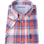 【stanley blacker】【半袖】リネンコットンボタンダウンシャツ/ブルー＆ワイン×チェック