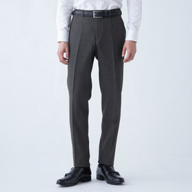 【JOHN PEARSE comfort navy】【秋冬】機能性ポリエステル 1タックパンツ/グレー×チェック/ウエストムーブ仕様/ULTRA MOVE/※裾上げ必要
