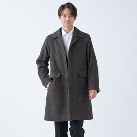 【KANSAIMAN collection】ウールブレンド シングルラグランバックベルトコート/ブラウン×ヘリンボーン/RE:NEWOOL