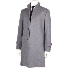 トレンチ】【パワーストレッチ】ウールコート/グレー×ヘリンボーン