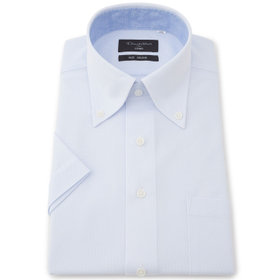 【FREEZETECH 氷撃：酷暑対策シャツ】【半袖】【Donato Vinci Italy Uomo】【ノーアイロン】ボタンダウンカラーワイシャツ/ブルー×ドビー/襟裏別布/ULTRA MOVE/ニット素材