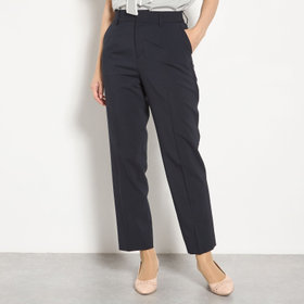 【Diana】【春夏】テーパードパンツ/ネイビー×しわ加工麻調合繊/ウォッシャブル＆ストレッチ