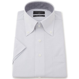 【FREEZETECH 氷撃：酷暑対策シャツ】【半袖】【Donato Vinci Italy Uomo】【ノーアイロン】ボタンダウンカラーワイシャツ/グレー×ドビー/襟裏別布/ULTRA MOVE/ニット素材