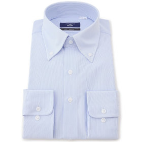 【発送在庫あり】【WEB限定】【JOHN PEARSE comfort navy】ボタンダウンカラーワイシャツ/ホワイト×ブルーストライプ/ULTRA MOVE「ニット素材」「ノーアイロン」「ストレッチ」「高通気性」