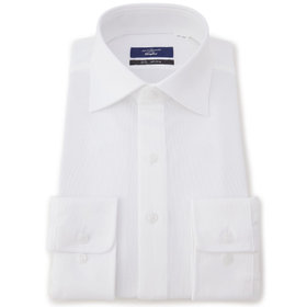 【発送在庫あり】【WEB限定】【JOHN PEARSE comfort navy】ワイドカラーワイシャツ/ホワイト×ドビー/ULTRA MOVE「ニット素材」「ノーアイロン」「ストレッチ」「高通気性」