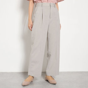 【Diana】【春夏】セミワイドパンツ/グレー×しわ加工麻調合繊/ウォッシャブル＆ストレッチ