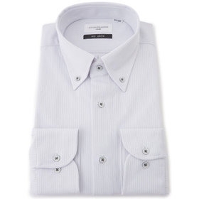 【JOHN PEARSE White】【ノーアイロン】ボタンダウンドレスワイシャツ/グレー×ドビーストライプ/ULTRA MOVE/ニット素材