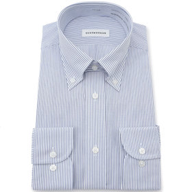 【形態安定】ボタンダウンワイシャツ/ホワイト×ネイビーストライプ