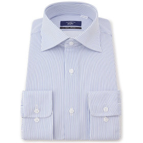 【発送在庫あり】【WEB限定】【JOHN PEARSE comfort navy】ワイドカラーワイシャツ/ホワイト×ネイビーストライプ/ULTRA MOVE「ニット素材」「ノーアイロン」「ストレッチ」「高通気性」