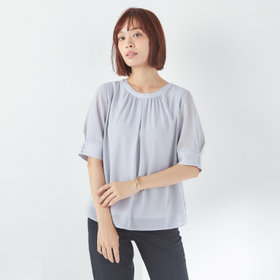 新品【グレースコンチネンタル　ダイアグラム】ギャザー　ブラウス　パフスリーブ NATURAL BEAUTY】パフスリーブ襟元ギャザーブラウス/グレー