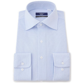 【発送在庫あり】【WEB限定】【JOHN PEARSE comfort navy】ワイドカラーワイシャツ/ブルー×ドビー/ULTRA MOVE「ニット素材」「ノーアイロン」「ストレッチ」「高通気性」