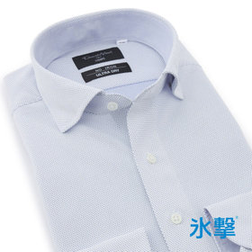 【FREEZETECH 氷撃：酷暑対策シャツ】【Donato Vinci Italy Uomo】【STYLISH】【ノーアイロン】ワイドカラードレスワイシャツ/ブルー＆ホワイト×ドビー/襟裏別布/ULTRA MOVE/ニット素材