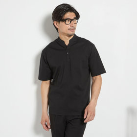 【KANSAIMAN Collection】【半袖】ノーカラーポロシャツ/ブラック
