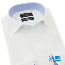【FREEZETECH 氷撃：酷暑対策シャツ】【Donato Vinci Italy Uomo】【STYLISH】【ノーアイロン】ワイドカラードレスワイシャツ/ホワイト×ドビー/襟裏別布/ULTRA MOVE/ニット素材