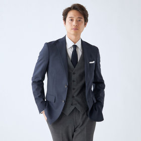 【JOHN PEARSE comfort】【年間】7WAY コーディネイトパンツ付き/2釦シングルスリーピーススーツ ショートタック/ネイビー×ソリッド+グレーパンツ/ウエストシャーリング/ウォッシャブル/ストレッチ/ULTRA MOVEM/※裾上げ必要