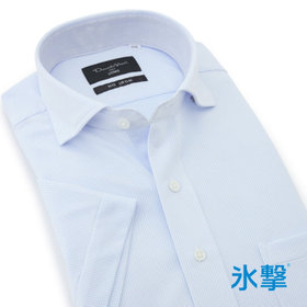 【FREEZETECH 氷撃：酷暑対策シャツ】【半袖】【Donato Vinci Italy Uomo】【STYLISH】【ノーアイロン】ワイドカラードレスワイシャツ/サックス×ドビー/襟裏別布/ULTRA MOVE/ニット素材
