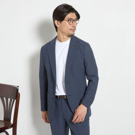  【JOHN PEARSE comfort navy】【春夏】2釦シングルジャケット/ブルー×ドットエアー＆カラミ織り