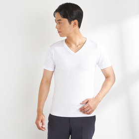 【HOTMOVE】Vネック半袖Tシャツ(ホワイト系・無地)