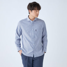【stanley blacker new york】【長袖】リネンブレンドカッタウェイシャツ/ブルー＆ホワイト×ストライプ