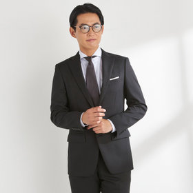 【HIGH SPEC MOTION】オールシーズン 2釦シングルスーツ ノータック/ブラック×シャドーストライプ/パンツウォシャブル/※裾上げ必要