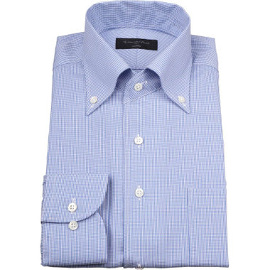 【Donato Vinci Italy Uomo】【形態安定】ワンピースカラーボタンダウンドレスワイシャツ/ブルー＆ホワイト×チェック