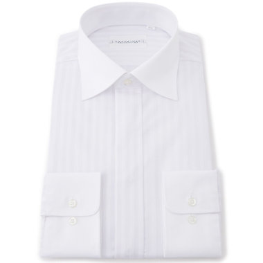 【for Special Days】【KANSAIMAN collection】【形態安定】【スタイリッシュシルエット】クレリックワイドカラーワイシャツ/ホワイト×ドビーストライプ/比翼仕様