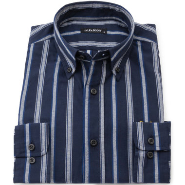 【LYLE&SCOTT】ボタンカジュアルシャツ/ネイビー×グレーストライプ