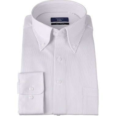 【JOHN PEARSE comfort navy】【ノーアイロン】ボタンダウンドレスワイシャツ/ホワイト×グレーストライプ/ULTRA MOVE/ニット素材