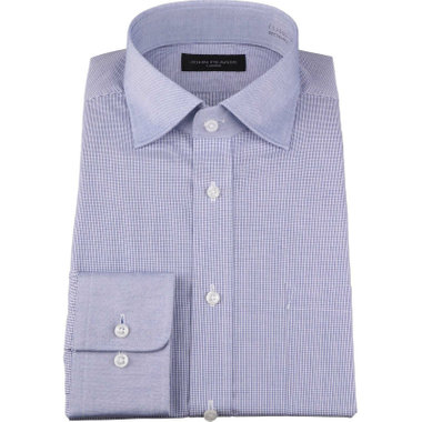 【JOHN PEARSE Black】【形態安定】クレリックワイドカラードレスワイシャツ/襟袖口：ブルー+ブルー×チェック