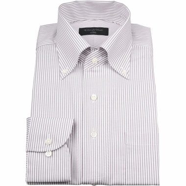 【Donato Vinci Italy Uomo】【形態安定】ワンピースカラーボタンダウンドレスワイシャツ/グレー＆ホワイト×ストライプ