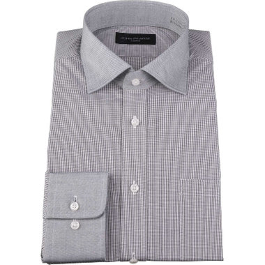 【JOHN PEARSE Black】【形態安定】クレリックワイドカラードレスワイシャツ/襟袖口：グレー+グレー×チェック