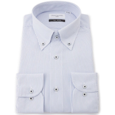 【JOHN PEARSE White】【ノーアイロン】ボタンダウンドレスワイシャツ/ホワイト×ブルーストライプ/ULTRA MOVE/ニット素材
