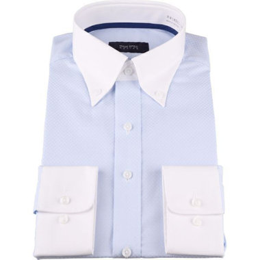 【WEB限定/OUTLET/汚れ・キズ等有】【HIGH SPEC MOTION】【形態安定】【ストレッチ】クレリックボタンダウンドレスワイシャツ/ホワイト：サックス×ドビー/LYCRA