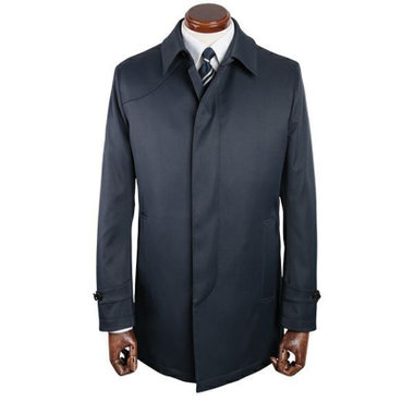 【WEB限定/OUTLET/汚れ・キズ等有】【ステンカラー】コート/ネイビー×ドビーストライプ