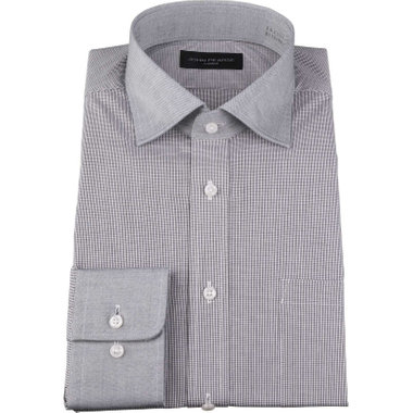 【JOHN PEARSE Black】【形態安定】クレリックワイドカラーワイシャツ/襟袖口：グレー+グレー×チェック