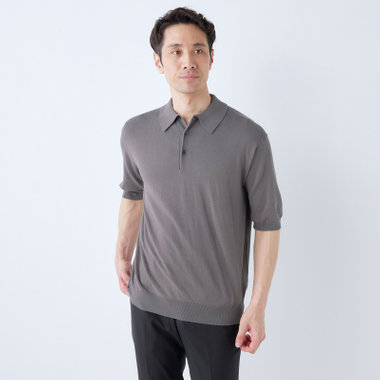 【半袖】ニットポロシャツ/グレー