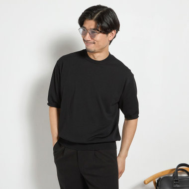  【JOHN PEARSE comfort navy】【半袖】ニットTシャツ/ブラック