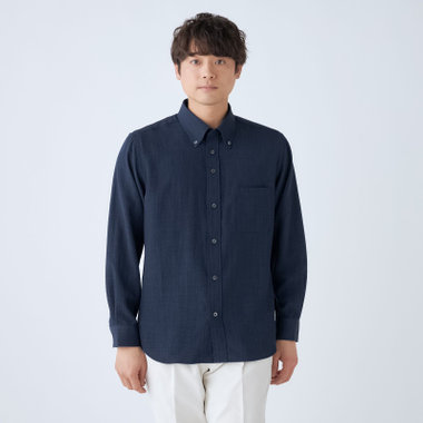 【stanley blacker new york】【長袖】リネンブレンドボタンダウンシャツ/ネイビー