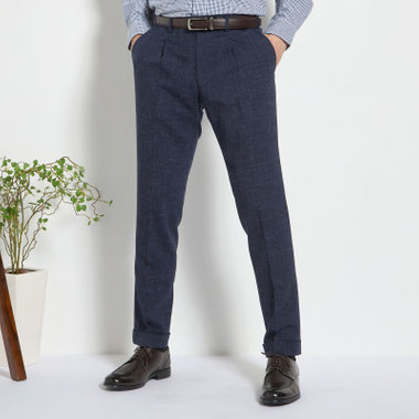 【stanley blacker new york】【春夏】1タックパンツ/ネイビー×スラブ/ウエストムーブ/裾上げ必要