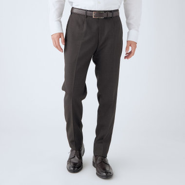 【JOHN PEARSE comfort】【秋冬】ニュージーランドウール ショートタックパンツ/ダークブラウン×チェック/ウエストムーブ/SHOWER CLEAN/※裾上げ必要