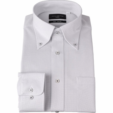 【JOHN PEARSE Black】【ノーアイロン】ボタンダウンドレスワイシャツ/グレー×ピンドットドビー/釦付糸：グレー/ULTRA MOVE/ニット素材