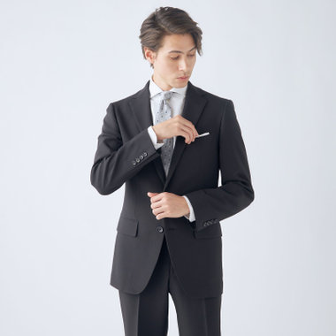 【WEB限定/OUTLET/汚れ・キズ等有】【HIGH SPEC MOTION】【年間】2釦シングルスーツ 0タック/ブラック/ウォシャブル/※裾上げ必要