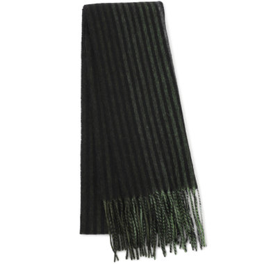 ウールカシミヤマフラー/グリーン×ブラックストライプ/ウォシャブル/31cm×175cm