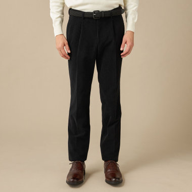 【JOHN PEARSE comfort navy】【秋冬】ワンタックパンツ/ ブラック×コーデュロイ / ウエストムーブ仕様 /ウォッシャブル ※裾上げ必要